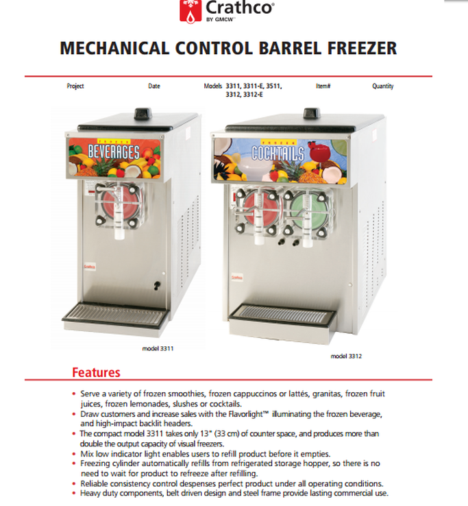 grindmaster crathco 3311 barrel freezer margarita machine slush frozen drink