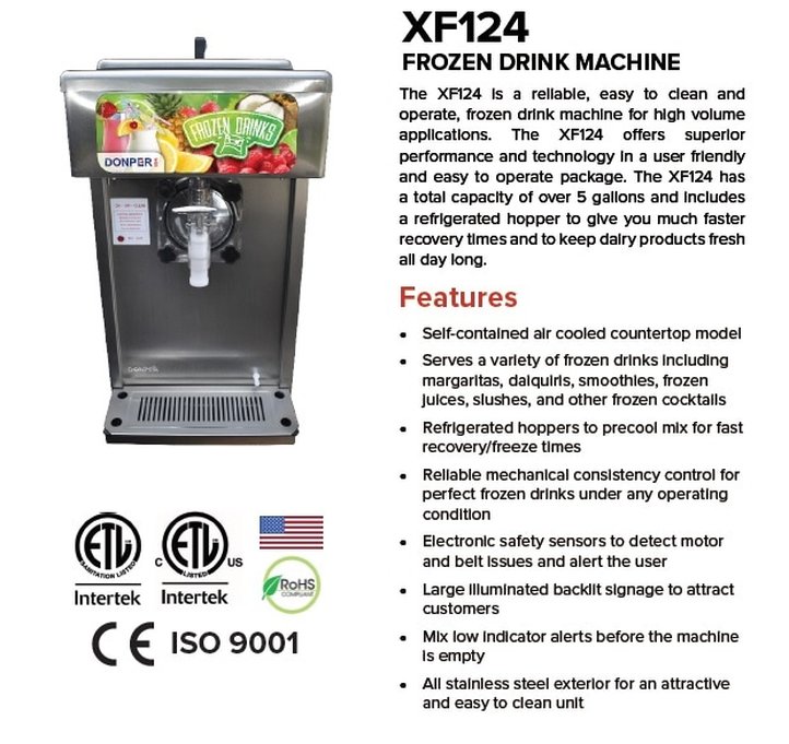 spec sheet for donper xf-124 commercial margarita machine